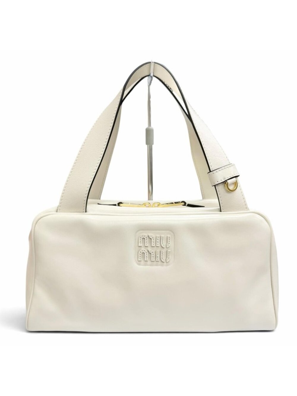 Miu Miu Logo Shine Calfskin Bowling Bag Ivory